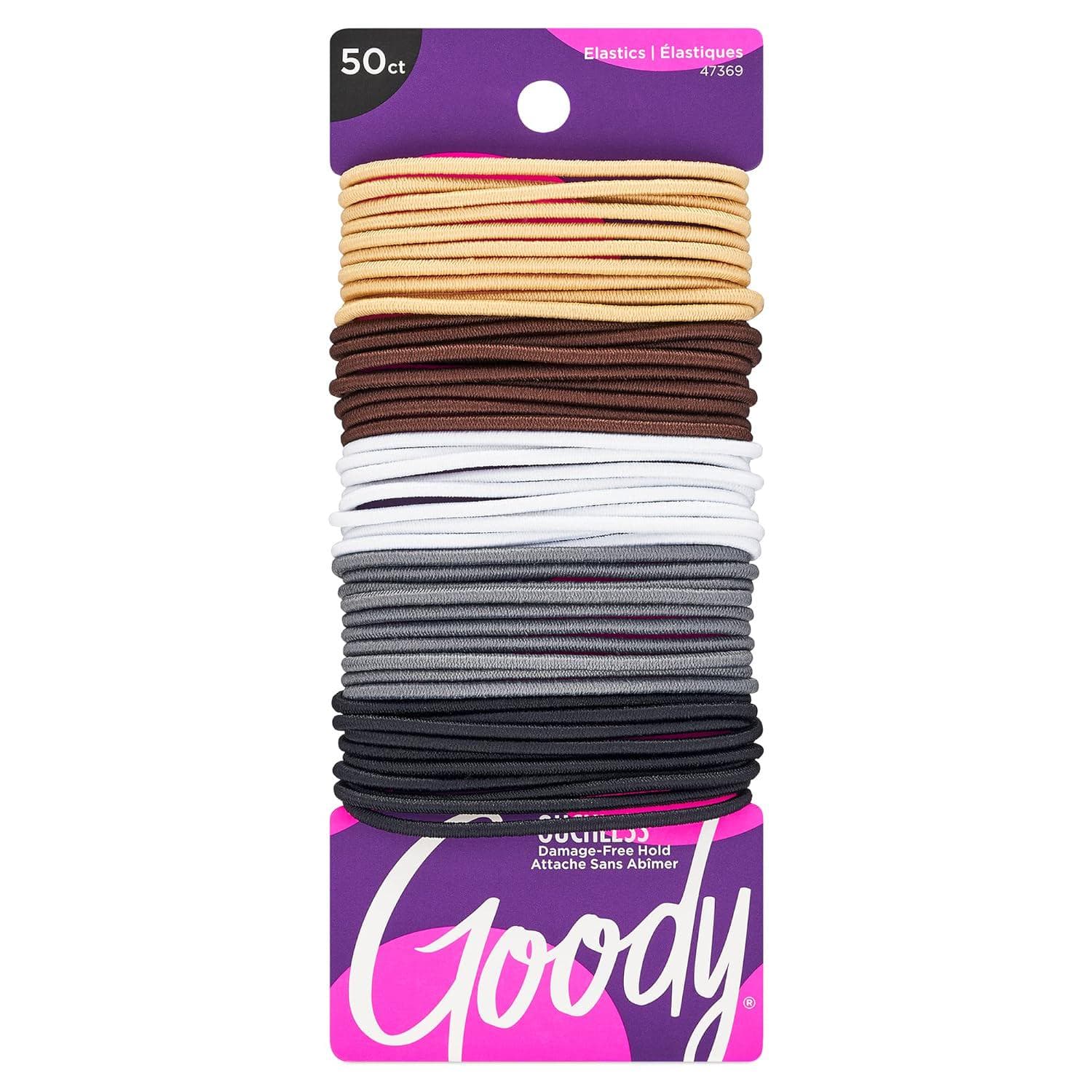Goody Ouchless Elastic Hair Ties – 50 Ct, Assorted Neutrals, 2MM Rubber Bands for Hair, Pain-Free Hair Accessories for Women and Men, Made for Long-Lasting Braids, Ponytails and More, For Fine Hair