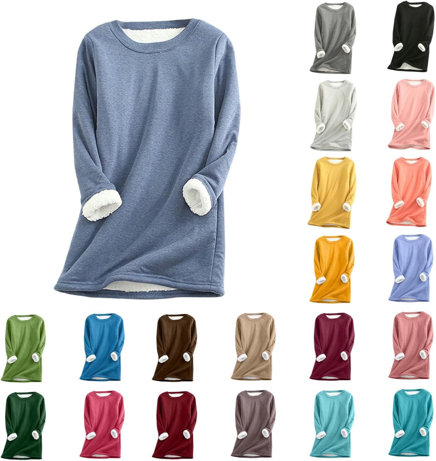 SEAOPEN Fleece Sweatshirts for Women Winter Warm Sherpa Lined Shirts Fuzzy Pullover Top Soft Crewneck Thermal Underwear