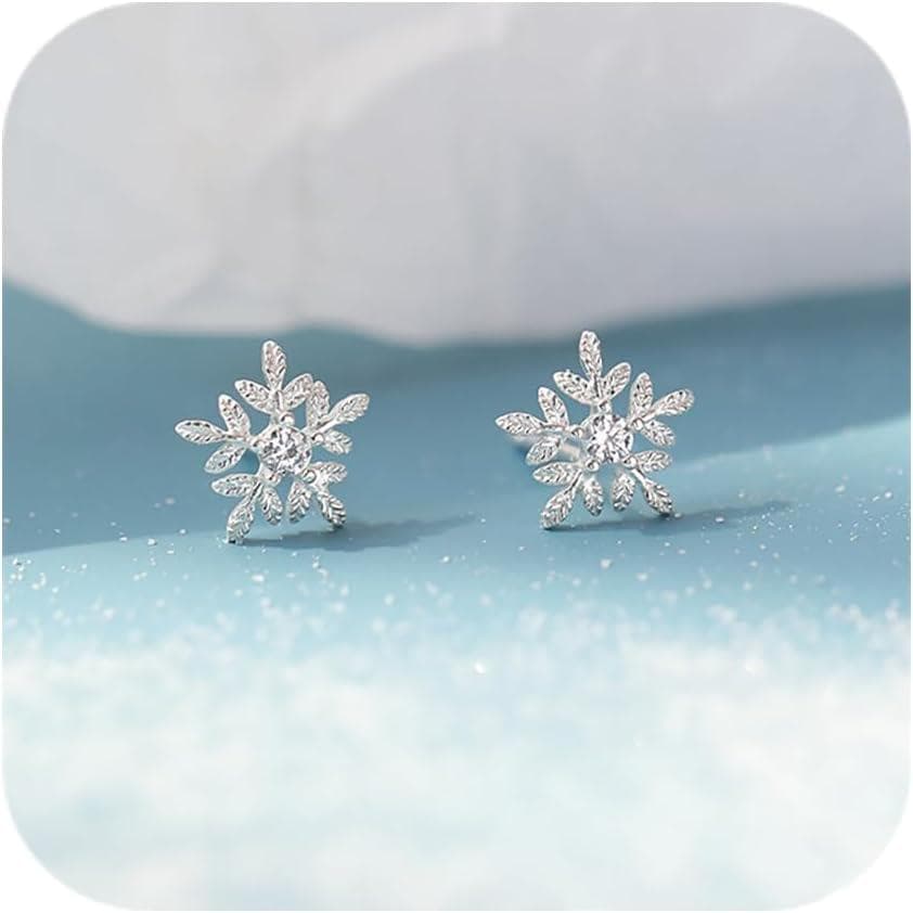 Snowflake Earrings for Women Dainty Snowflake Stud Earrings Cubic Zirconia Winter Flower Post Pin Earring Hypoallergenic