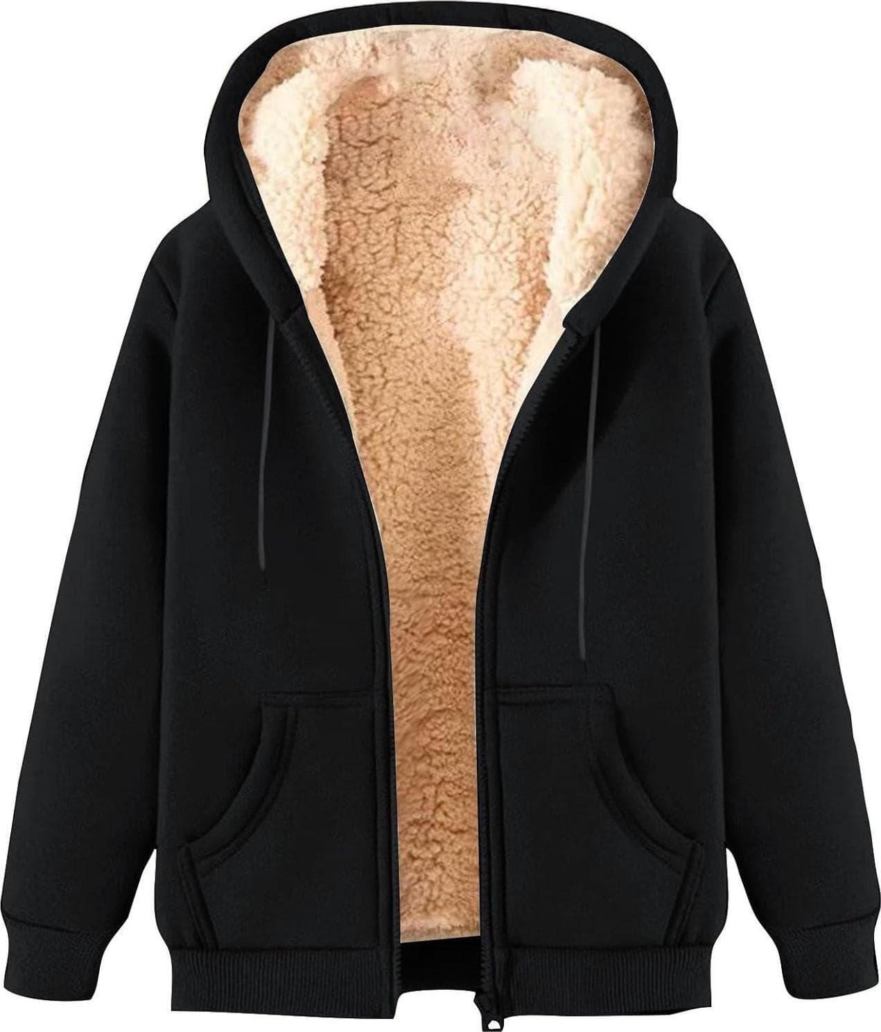 Womens Fleece Lined Jacket Full Zip Up Oversized Sherpa Hoodies Casual Warm Sweatshirt Jackets Winter Clothes