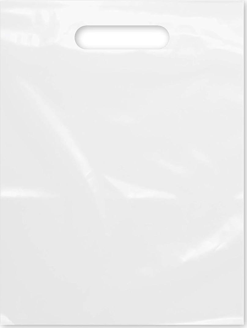 Purple Q Crafts Plastic Bag With Die Cut Handle 9  x 12  White Merchandise Bags 100 Pack for Retail, Gifts, Trade Show and More