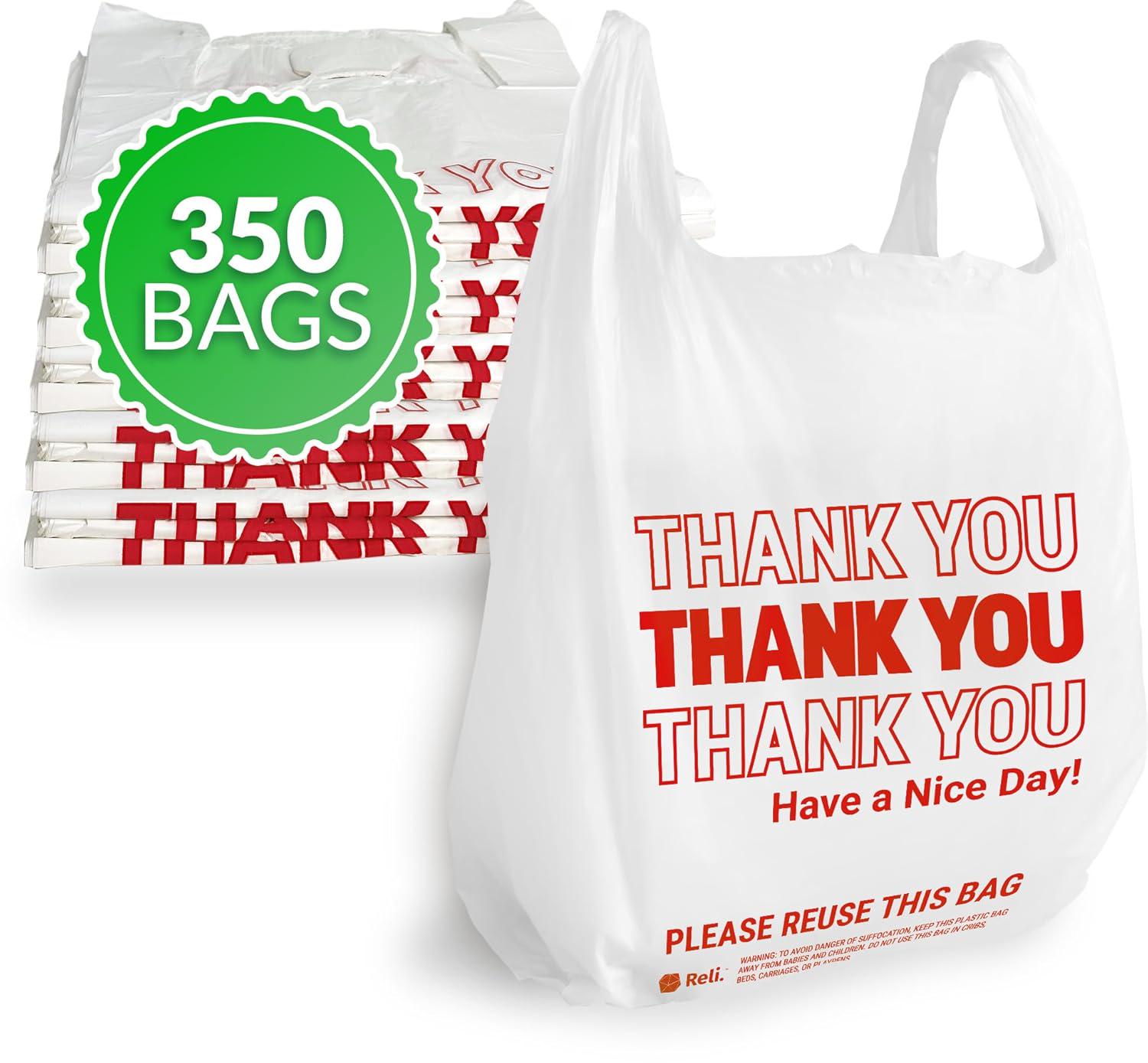Reli. Thank You Plastic Bags (350 Count) (11.5  x 6.5  x 21 ) (White) – Grocery, Shopping Bag, Restaurants, Convenience Store