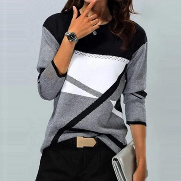 2024 Long Sleeve Shirts for Women Trendy Colors Blcok Winter Fall Tops Crewneck Loose fit Shirt Casual Dressy Blouses - Image 2