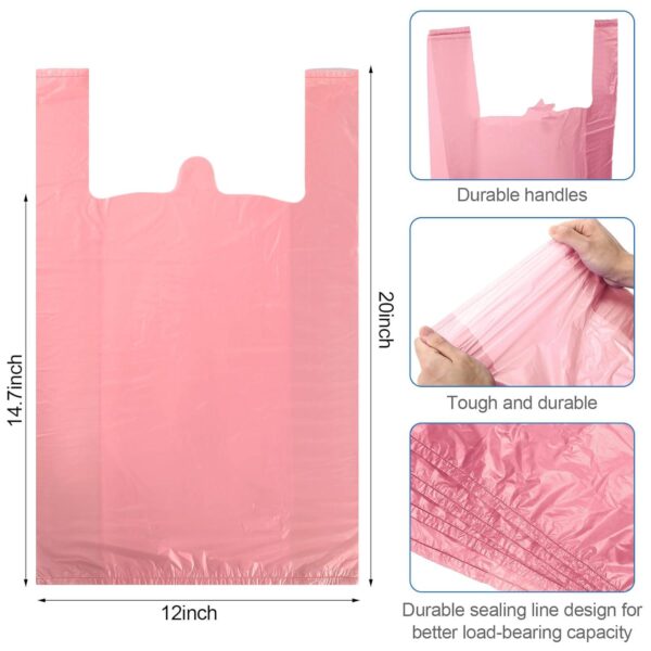 300 Pcs T Shirt Bags Bulk Plastic Bags with Handles 12 x 20 Inch Plastic Shopping Bags Plastic Grocery Bags Retail Bags for Small Business, Supermarket, Restaurant(Pink) - Image 2
