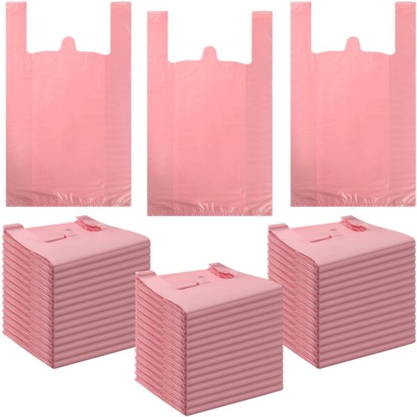 300 Pcs T Shirt Bags Bulk Plastic Bags with Handles 12 x 20 Inch Plastic Shopping Bags Plastic Grocery Bags Retail Bags for Small Business, Supermarket, Restaurant(Pink)