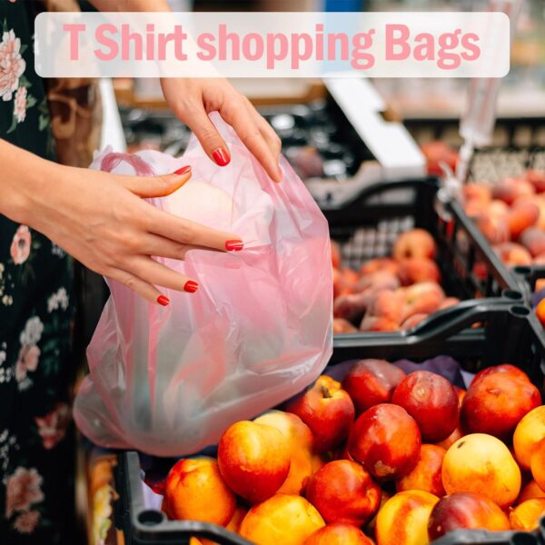 300 Pcs T Shirt Bags Bulk Plastic Bags with Handles 12 x 20 Inch Plastic Shopping Bags Plastic Grocery Bags Retail Bags for Small Business, Supermarket, Restaurant(Pink) - Image 6