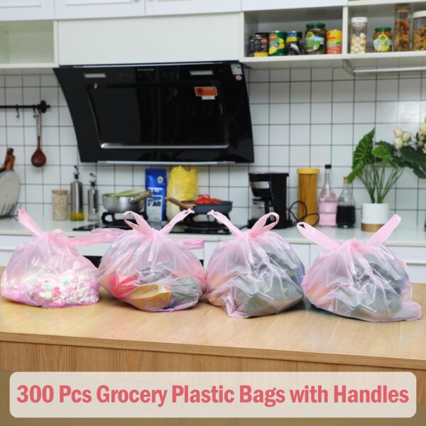 300 Pcs T Shirt Bags Bulk Plastic Bags with Handles 12 x 20 Inch Plastic Shopping Bags Plastic Grocery Bags Retail Bags for Small Business, Supermarket, Restaurant(Pink) - Image 3