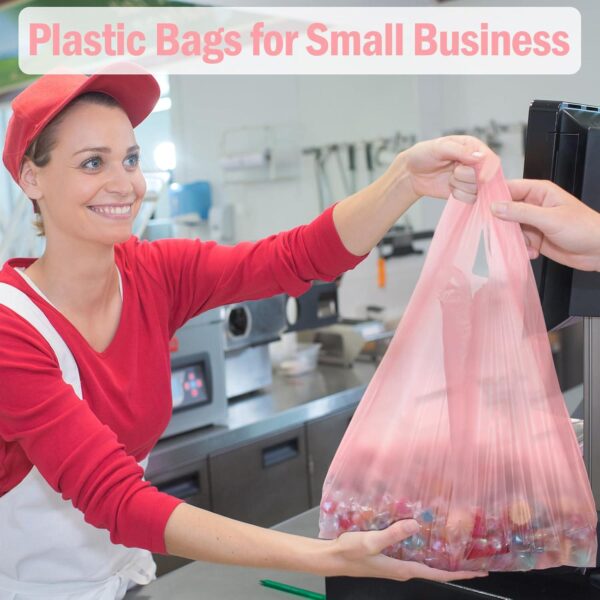 300 Pcs T Shirt Bags Bulk Plastic Bags with Handles 12 x 20 Inch Plastic Shopping Bags Plastic Grocery Bags Retail Bags for Small Business, Supermarket, Restaurant(Pink) - Image 5