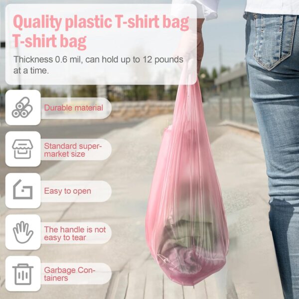 300 Pcs T Shirt Bags Bulk Plastic Bags with Handles 12 x 20 Inch Plastic Shopping Bags Plastic Grocery Bags Retail Bags for Small Business, Supermarket, Restaurant(Pink) - Image 4