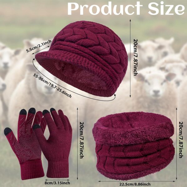 3-Pieces Winter Hat Gloves Scarf Set, Knit Warm Beanie Hat Neck Warmer Touch Screen Mittens for Women - Image 3
