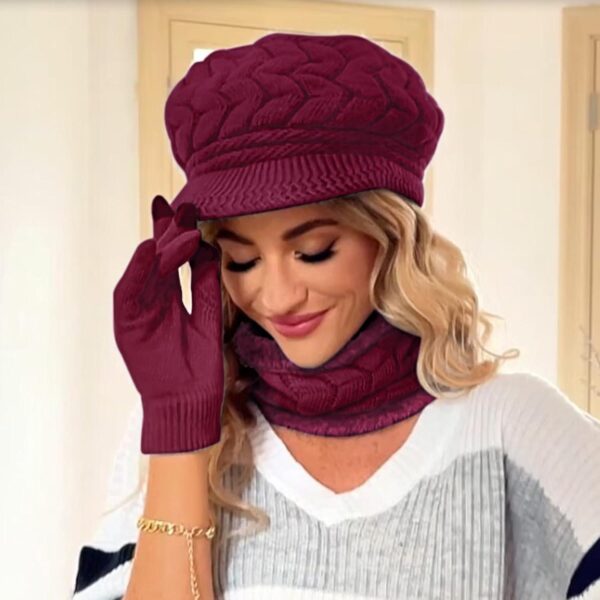 3-Pieces Winter Hat Gloves Scarf Set, Knit Warm Beanie Hat Neck Warmer Touch Screen Mittens for Women - Image 6