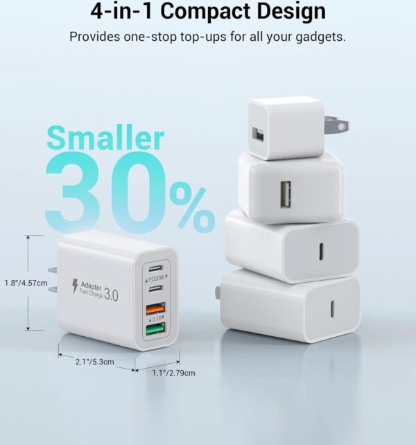 40W USB C Charger Cube, 2-Pack Wall Plug Fast Charging Block, 4-Port PD+QC Power Adapter Multiport Brick Type C Box for iPhone 16/15/14/13/12/11/Pro Max/XS/XR/8/7, Tablets, Cellphones - Image 5