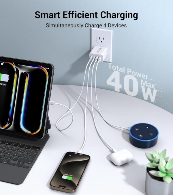 40W USB C Charger Cube, 2-Pack Wall Plug Fast Charging Block, 4-Port PD+QC Power Adapter Multiport Brick Type C Box for iPhone 16/15/14/13/12/11/Pro Max/XS/XR/8/7, Tablets, Cellphones - Image 2