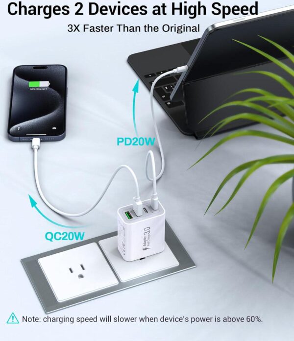 40W USB C Charger Cube, 2-Pack Wall Plug Fast Charging Block, 4-Port PD+QC Power Adapter Multiport Brick Type C Box for iPhone 16/15/14/13/12/11/Pro Max/XS/XR/8/7, Tablets, Cellphones - Image 3