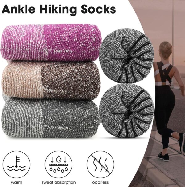 6 Pairs Merino Wool Socks for Women, Compression Support Hiking Socks Ankle Running Thick Socks - Image 3