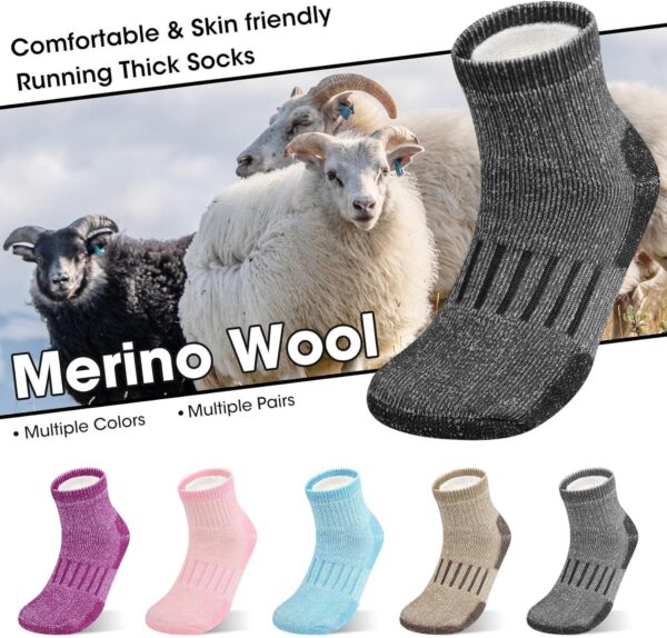 6 Pairs Merino Wool Socks for Women, Compression Support Hiking Socks Ankle Running Thick Socks - Image 2