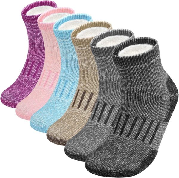 6 Pairs Merino Wool Socks for Women, Compression Support Hiking Socks Ankle Running Thick Socks