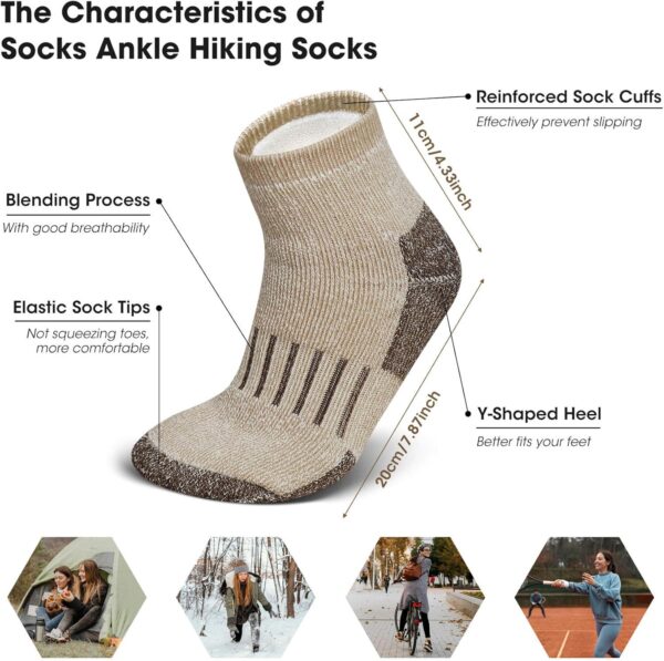6 Pairs Merino Wool Socks for Women, Compression Support Hiking Socks Ankle Running Thick Socks - Image 4
