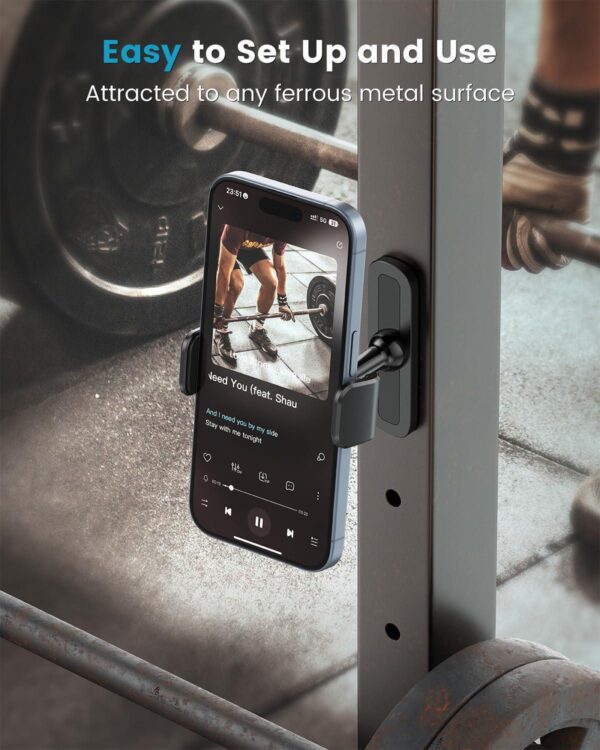 APPS2Car Gym Magnetic Phone Holder, 360 Adjustable, Compatible with 4.7-6.5  Smartphones, Alloy Base and Joint, Black - Image 2