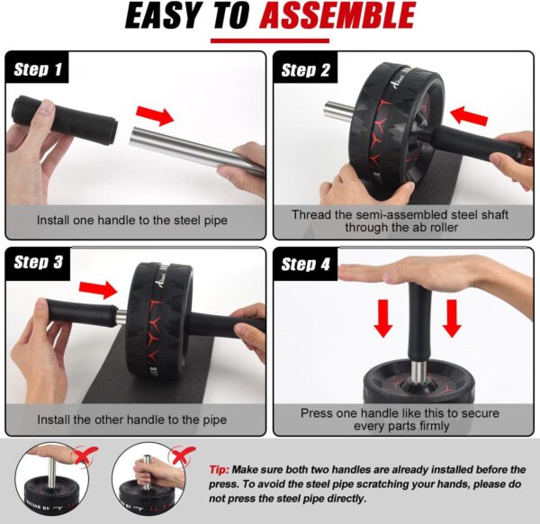 Ab Roller Wheel, Abs Workout Equipment for Abdominal and Core Strength Training, Home Gym Exercise Wheels for Men Women, with Knee Pad Accessories - Image 6