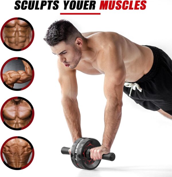 Ab Roller Wheel, Abs Workout Equipment for Abdominal and Core Strength Training, Home Gym Exercise Wheels for Men Women, with Knee Pad Accessories - Image 4