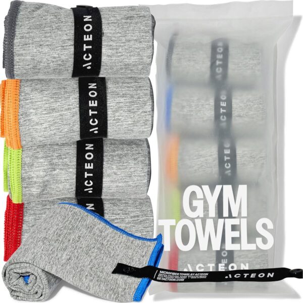 Acteon Microfiber Quick Dry Gym Towel, Silver ION Odor-Free Absorbent Fiber, Fast Drying, Men and Women Workout Gear for Body Sweat, Working Out, Towels