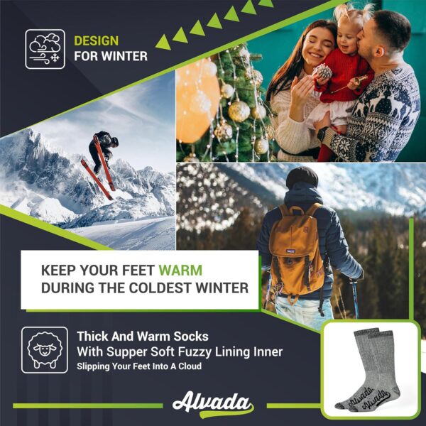 Alvada Merino Wool Hiking Socks Thermal Warm Crew Winter Boot Sock For Men and Women 3 Pairs - Image 5