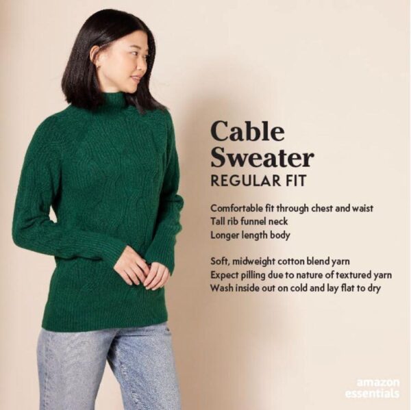 Amazon Essentials Women's Winter Sweater, Soft Touch Funnel Neck Cable Knit - Image 2