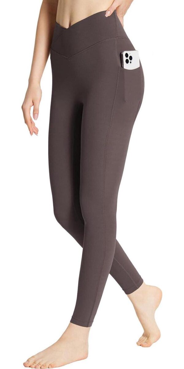 BALEAF Women's Leggings with Pockets 25  V Cross Waist Workout Leggings Tummy Control Yoga Ankle Pants