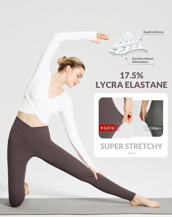 BALEAF Women's Leggings with Pockets 25  V Cross Waist Workout Leggings Tummy Control Yoga Ankle Pants - Image 3