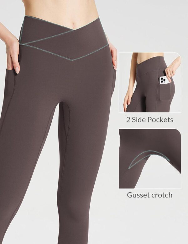 BALEAF Women's Leggings with Pockets 25  V Cross Waist Workout Leggings Tummy Control Yoga Ankle Pants - Image 4
