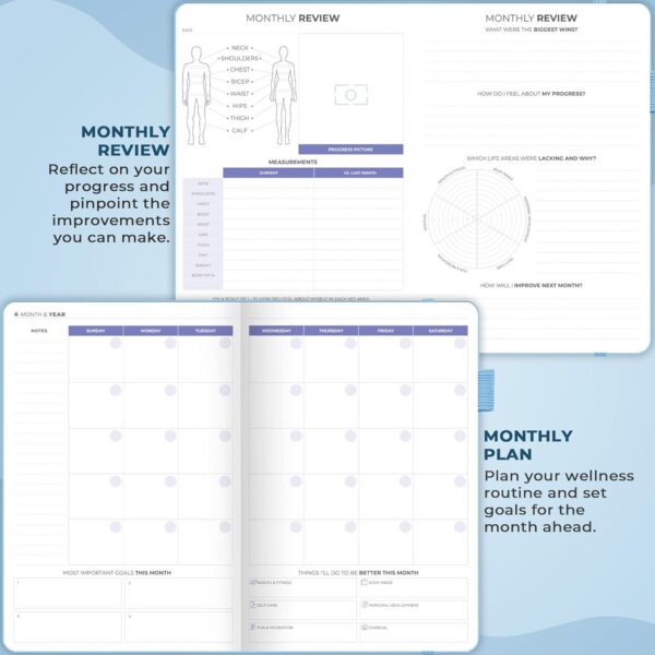 Clever Fox Fitness and Food Journal Nutrition and Workout Planner for Women and Men Diet and Gym Exercise Log Book with Calendars, Diet and Training Trackers - Undated, A5 Size, Hardcover (Light Blue) - Image 4