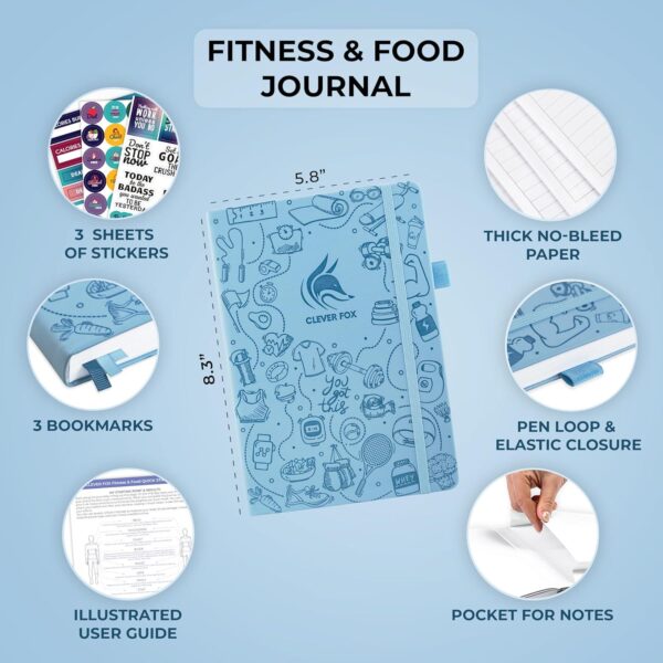 Clever Fox Fitness and Food Journal Nutrition and Workout Planner for Women and Men Diet and Gym Exercise Log Book with Calendars, Diet and Training Trackers - Undated, A5 Size, Hardcover (Light Blue) - Image 2