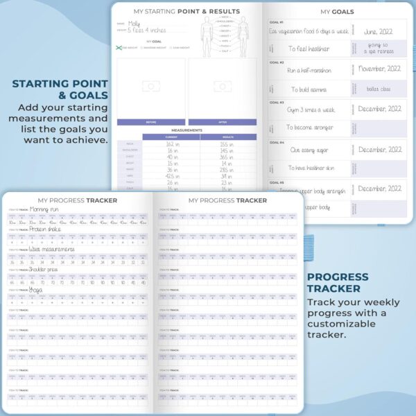 Clever Fox Fitness and Food Journal Nutrition and Workout Planner for Women and Men Diet and Gym Exercise Log Book with Calendars, Diet and Training Trackers - Undated, A5 Size, Hardcover (Light Blue) - Image 3