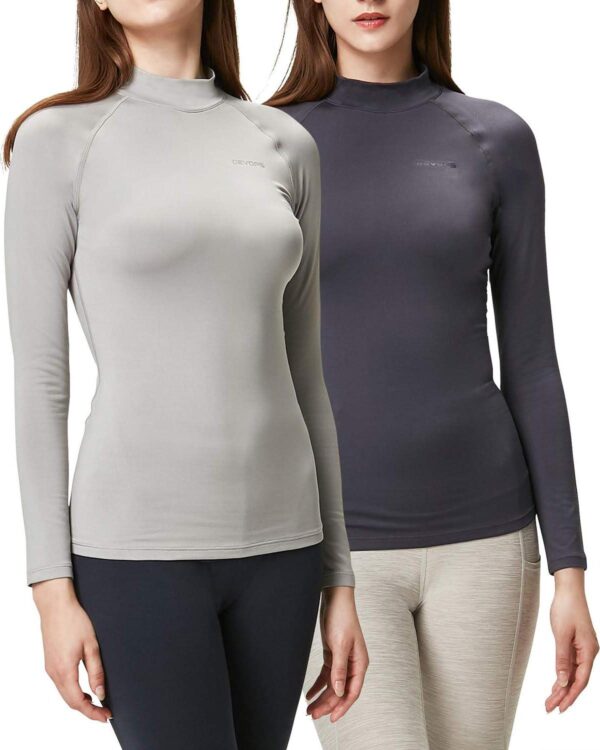 DEVOPS Women's 2 Pack Thermal Turtle Long Sleeve Shirts Compression Baselayer Tops