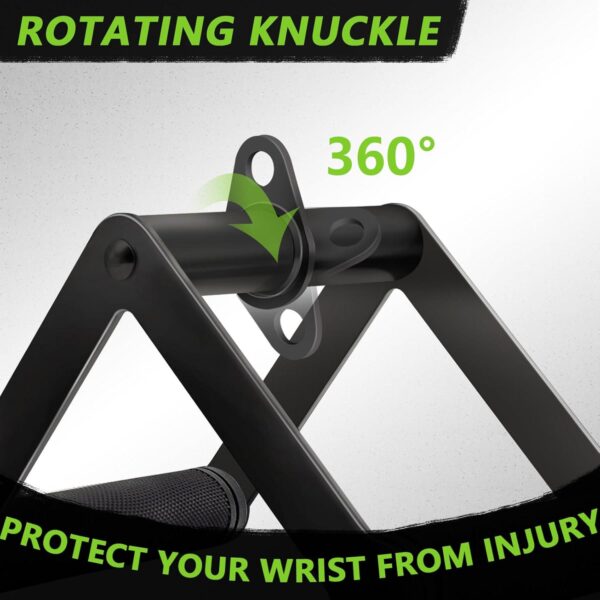Double D Row Handle Cable Attachment for Weight Workout, Steel with Non-Slip Rubber Grip (Black) - Image 2