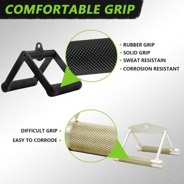 Double D Row Handle Cable Attachment for Weight Workout, Steel with Non-Slip Rubber Grip (Black) - Image 3