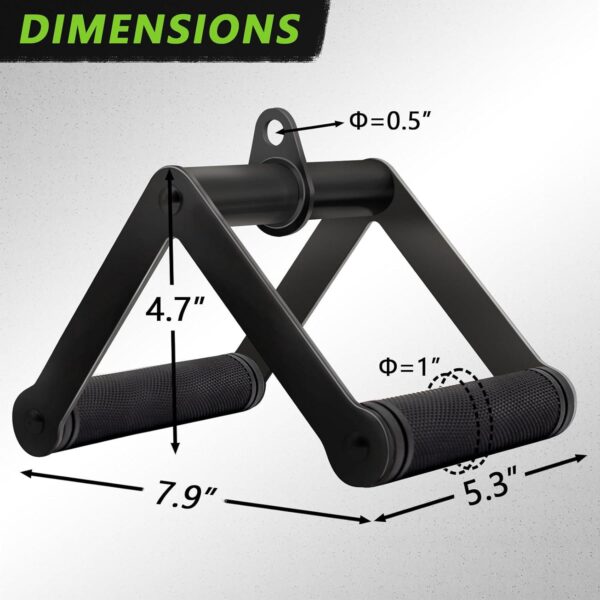 Double D Row Handle Cable Attachment for Weight Workout, Steel with Non-Slip Rubber Grip (Black) - Image 4