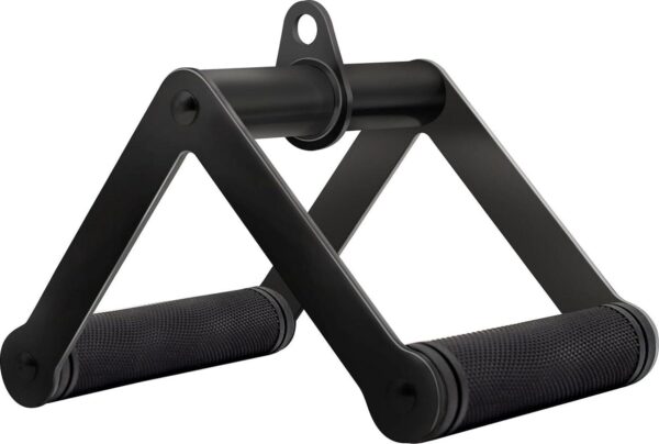 Double D Row Handle Cable Attachment for Weight Workout, Steel with Non-Slip Rubber Grip (Black)