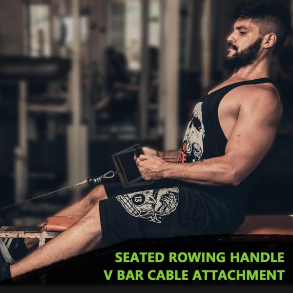 Double D Row Handle Cable Attachment for Weight Workout, Steel with Non-Slip Rubber Grip (Black) - Image 6