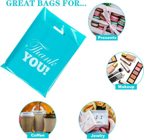 Elephant-package 50Pcs Thank You Shopping Bags for Small Business, Plastic Merchandise Bags with Die Cut Handles, for Goodie Bags, Retail, Party, Store (Small 8 x12  Turquoise) - Image 3