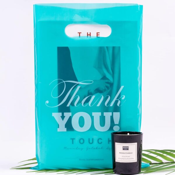 Elephant-package 50Pcs Thank You Shopping Bags for Small Business, Plastic Merchandise Bags with Die Cut Handles, for Goodie Bags, Retail, Party, Store (Small 8 x12  Turquoise) - Image 4