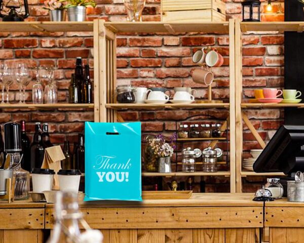 Elephant-package 50Pcs Thank You Shopping Bags for Small Business, Plastic Merchandise Bags with Die Cut Handles, for Goodie Bags, Retail, Party, Store (Small 8 x12  Turquoise) - Image 6
