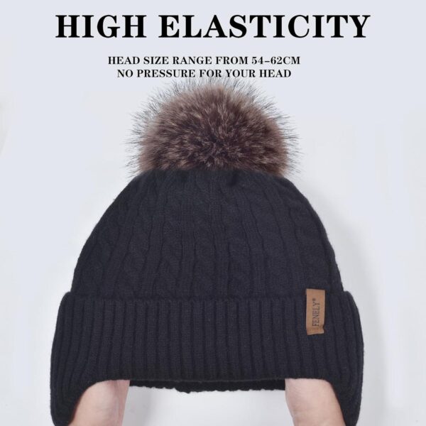 FENELY Women's Knitted Warm Beanie Winter Hat, Cashmere Inner Layer, Warm Chunky Snow Hat with Pompom - Image 2
