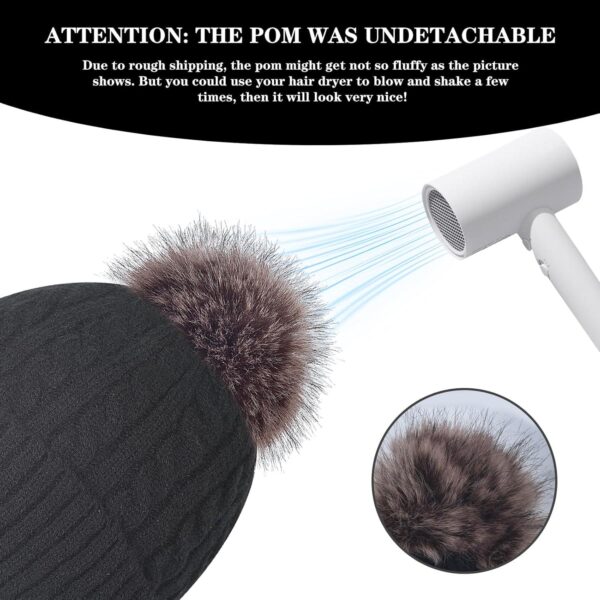 FENELY Women's Knitted Warm Beanie Winter Hat, Cashmere Inner Layer, Warm Chunky Snow Hat with Pompom - Image 5