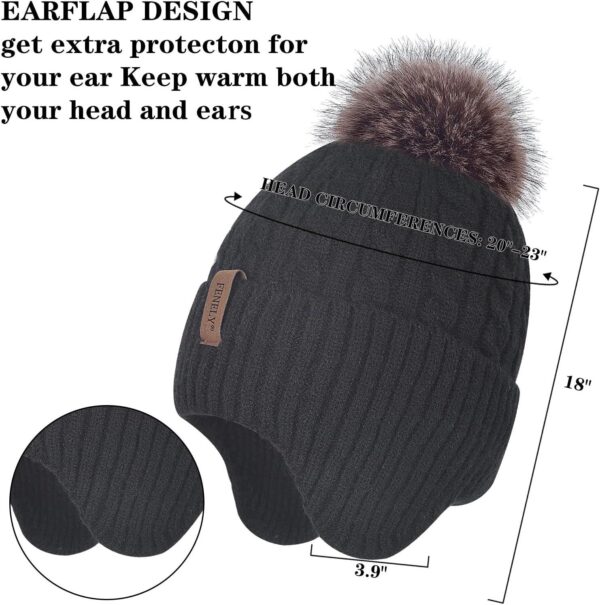 FENELY Women's Knitted Warm Beanie Winter Hat, Cashmere Inner Layer, Warm Chunky Snow Hat with Pompom - Image 4