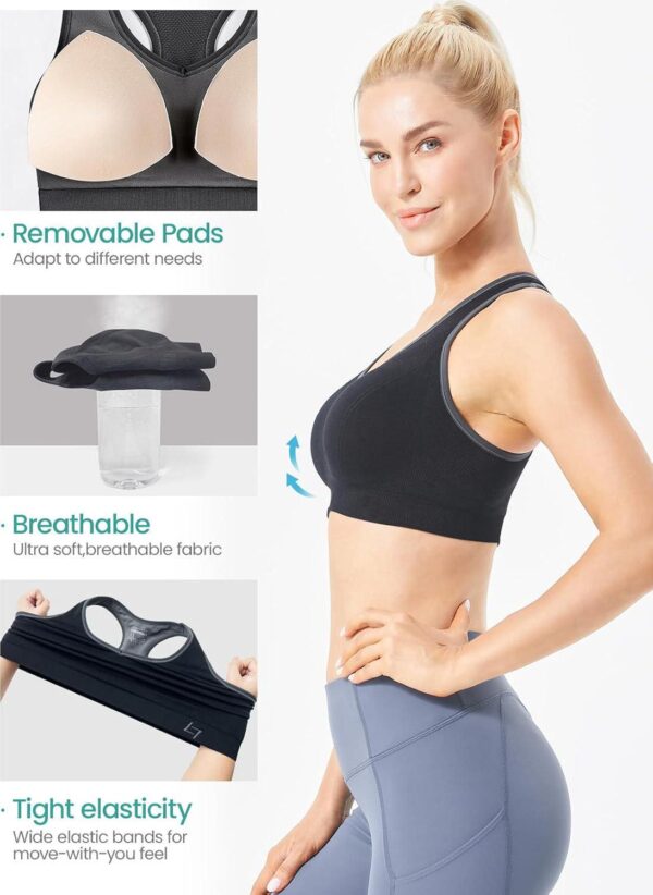 FITTIN Racerback Sports Bras for Women - Padded Seamless Support Bra for Yoga Gym Workout Fitness - Image 3