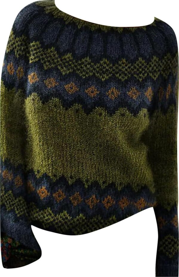 Fair Isle Sweater Women Retro Crewneck Ribbed Pullover Sweaters Plus Size Casual Loose Color Block Sweater Tops - Image 3