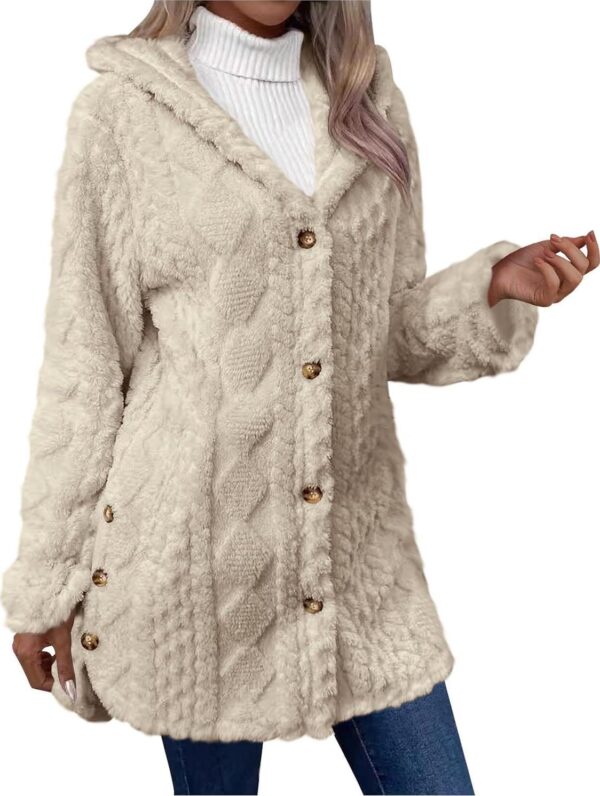 Fleece Jacket Women with Hood Winter Warm Fuzzy Cardigan Long Sleeve Button Down Open Front Outerwear Solid Hooded