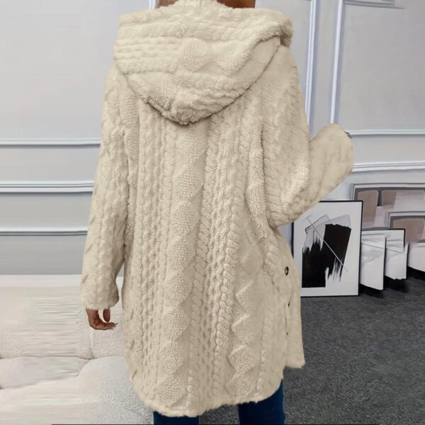 Fleece Jacket Women with Hood Winter Warm Fuzzy Cardigan Long Sleeve Button Down Open Front Outerwear Solid Hooded - Image 6